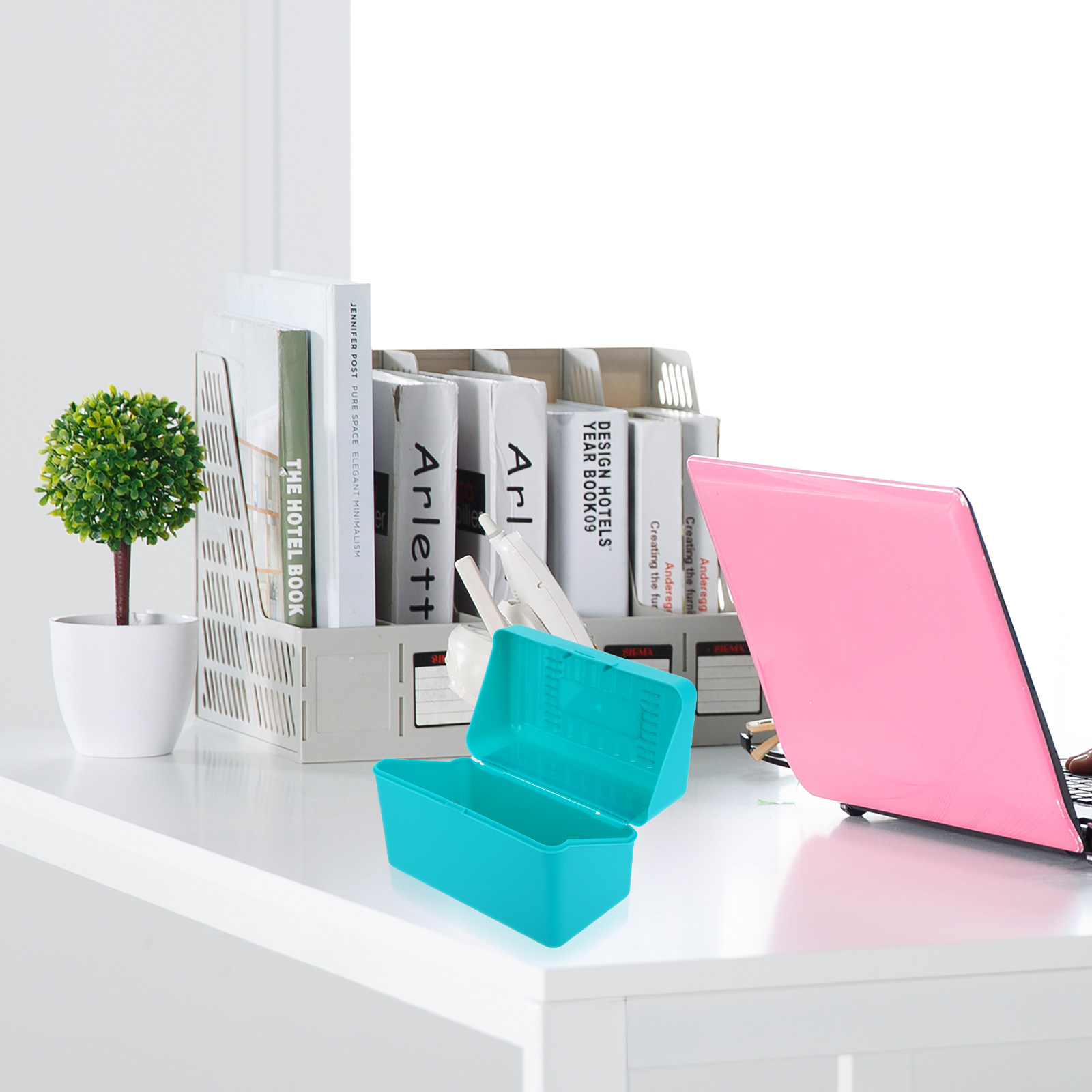 Card Index Box - 4個入りプラスチック製インデックスカードファイルボックスホルダーオーガナイザー、ノートカード、フラッシュカード、オフィスや家庭での収納用インデックスカードホルダー