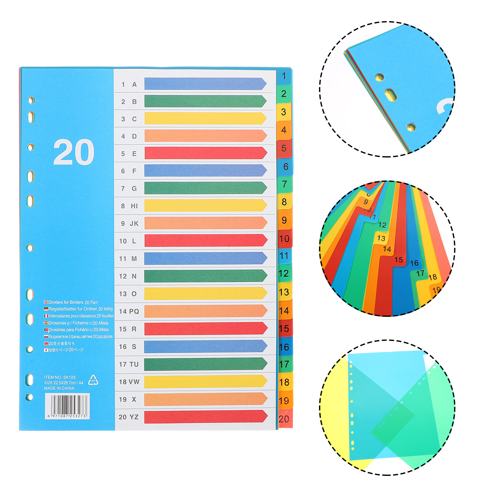 5枚入りバインダーディバイダー カラフルなプラスチックタブ  - Tab Divider A4 のレビューと価格