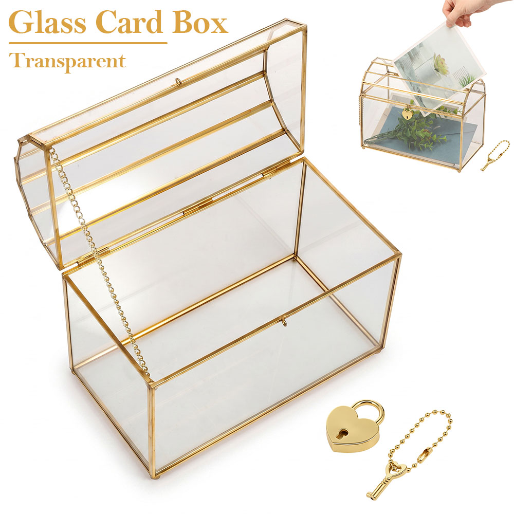 ガラス製ウェディングカードボックス、クリアな装飾収納ボックス - Card Index Box のレビューと価格